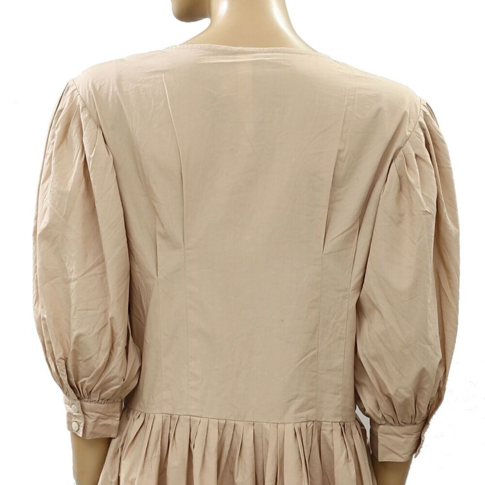 Merlette Montague Midi Dress Puff Sleeve Sandstone Beige Cotton Resort XS 216478 - Picture 9 of 10